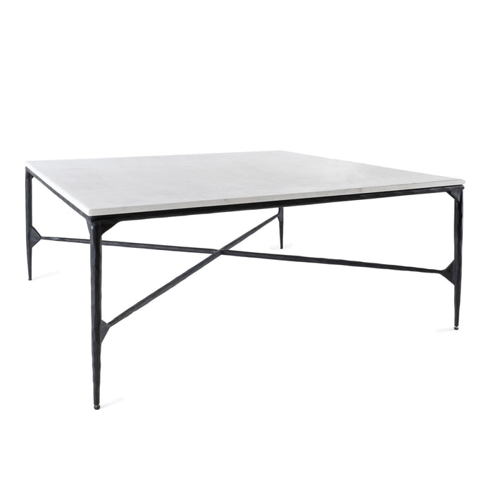 42" Genuine Marble And Iron Square Coffee Table - White