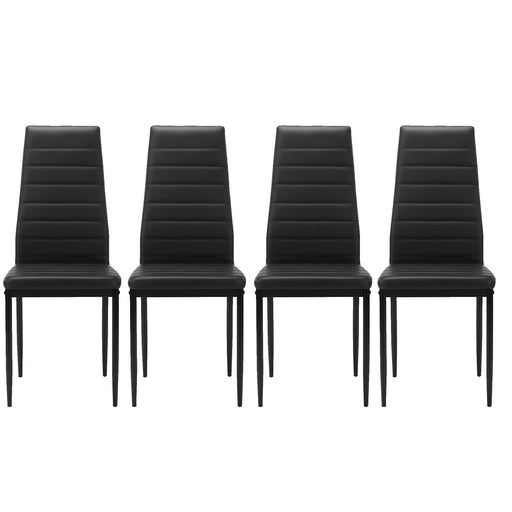 Set of four black Giga dining chairs with modern design and sleek metal legs, perfect for contemporary dining rooms.