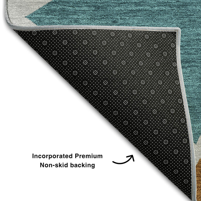 10' X 14' Geometric Washable Area Rug With UV Protection (681521) - Gray / Teal / Copper