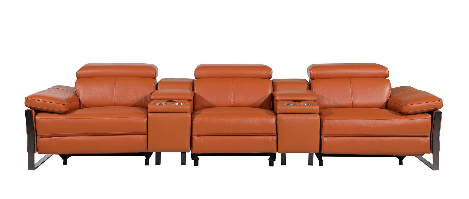 Top Grain Leather Reclining Metal USB Sofa (720346) - Camel