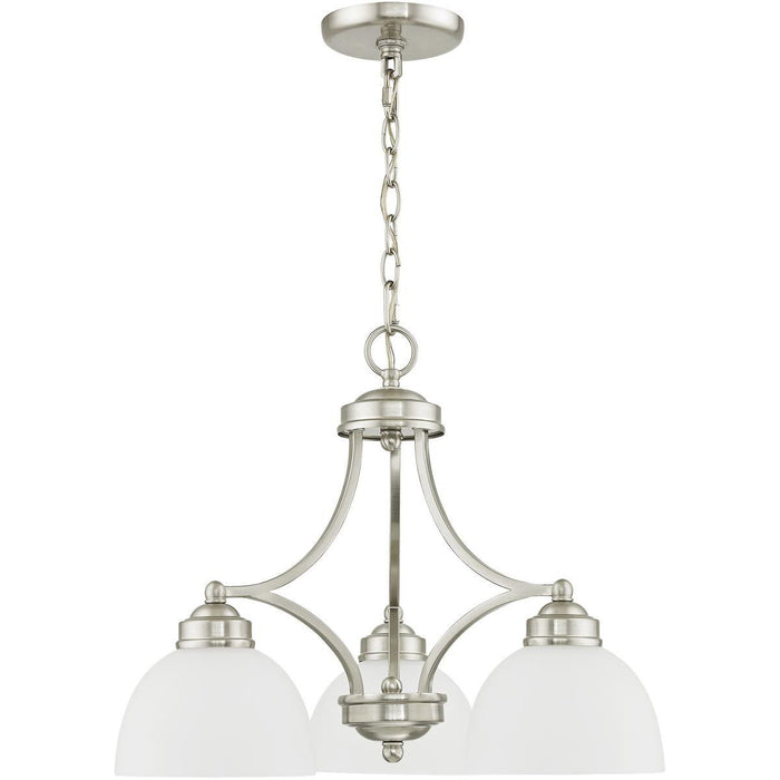 Three Light Metal Dimmable Chandelier With Shades - Nickel / Off White