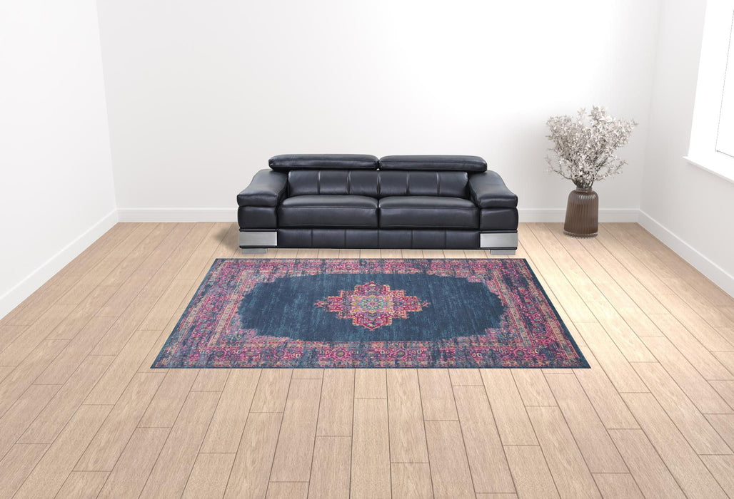 9' x 12' Floral Power Loom Area Rug - Blue