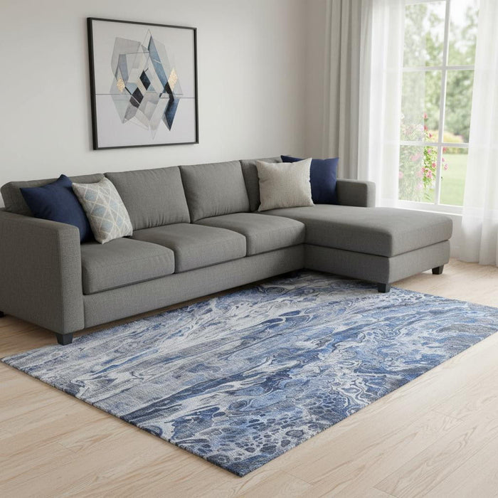 9' X 12' Abstract Washable Area Rug With UV Protection (650931) - Blue / Gray / Ivory