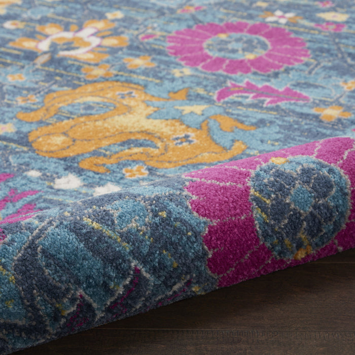 9' x 12' Floral Power Loom Polypropylene Area Rug - Blue