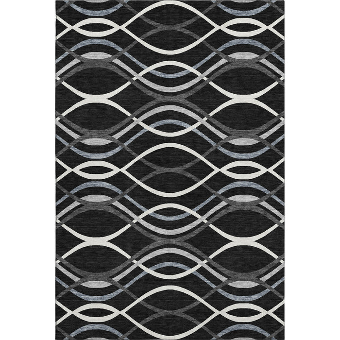 12' X 9' Abstract Washable Area Rug With UV Protection - Black / Gray