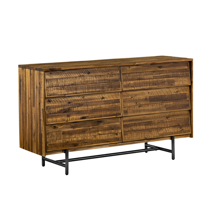 Solid Wood Six Drawer Double Dresser - Brown / Black