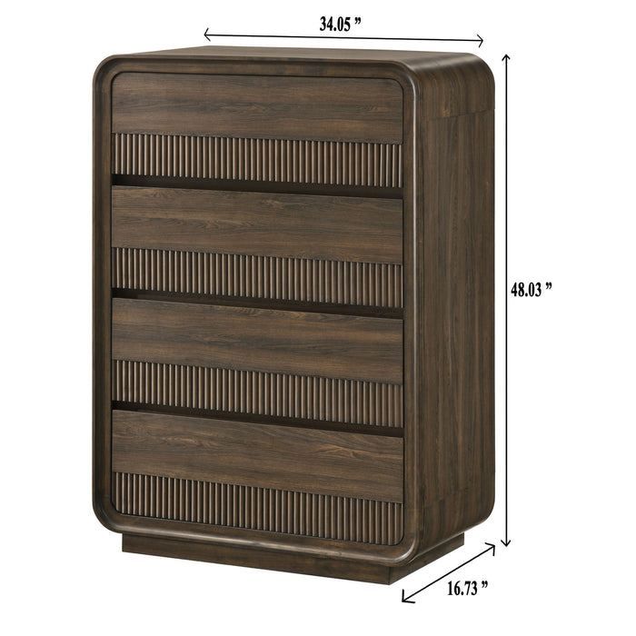Giga Flair rounded edges brown chest with 5 drawers, bedroom accent furniture featuring a sleek, modern design and chest storage.