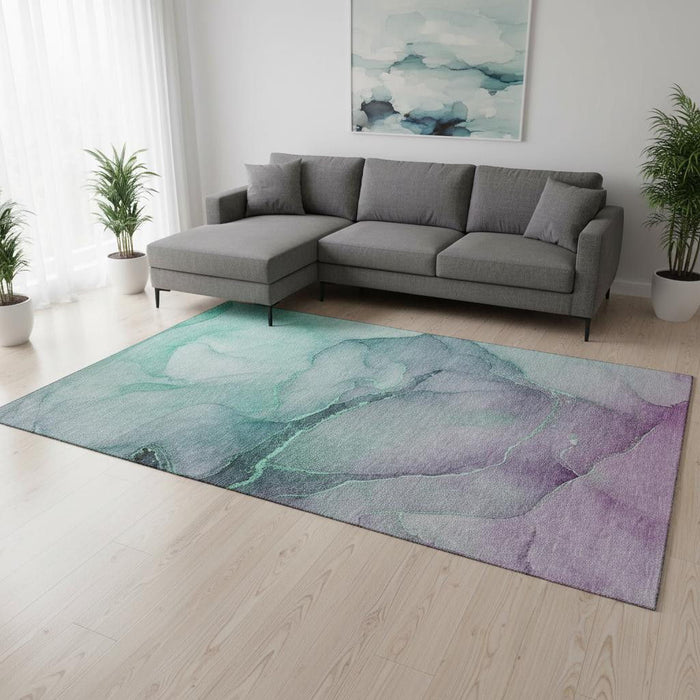 9' X 12' Abstract Washable Area Rug With UV Protection (646893) - Fern Green / Ivory