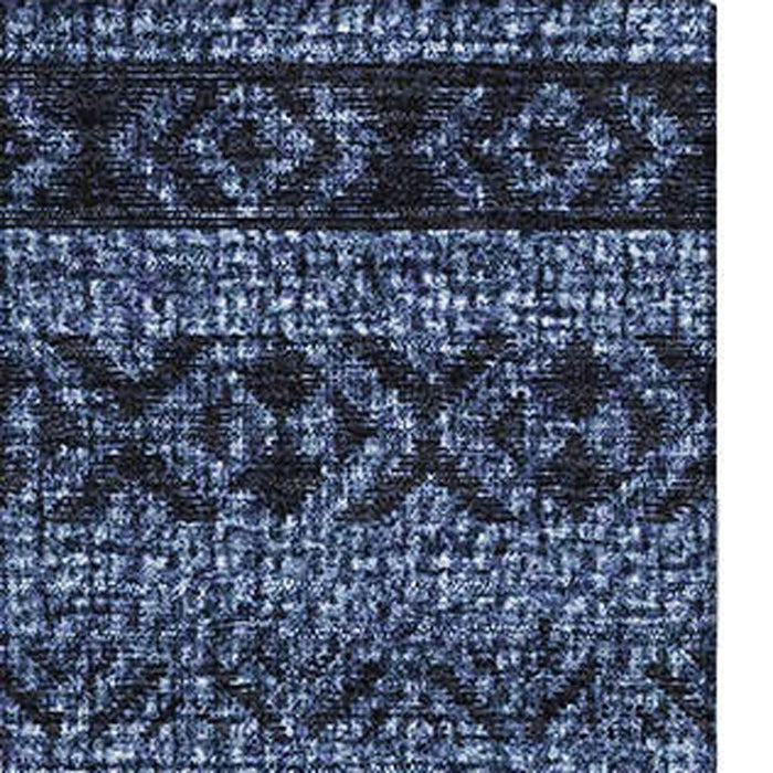 10' X 14' Southwestern Washable Area Rug With UV Protection - Navy Blue And Gray