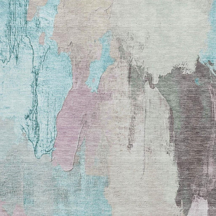 10' X 14' Abstract Washable Area Rug With UV Protection (709696) - Teal / Beige / Gray