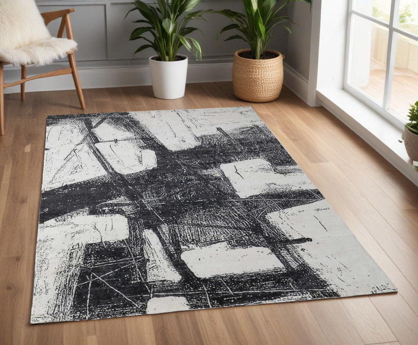 4' x 6' Abstract Hand Woven Area Rug - Gray And Black