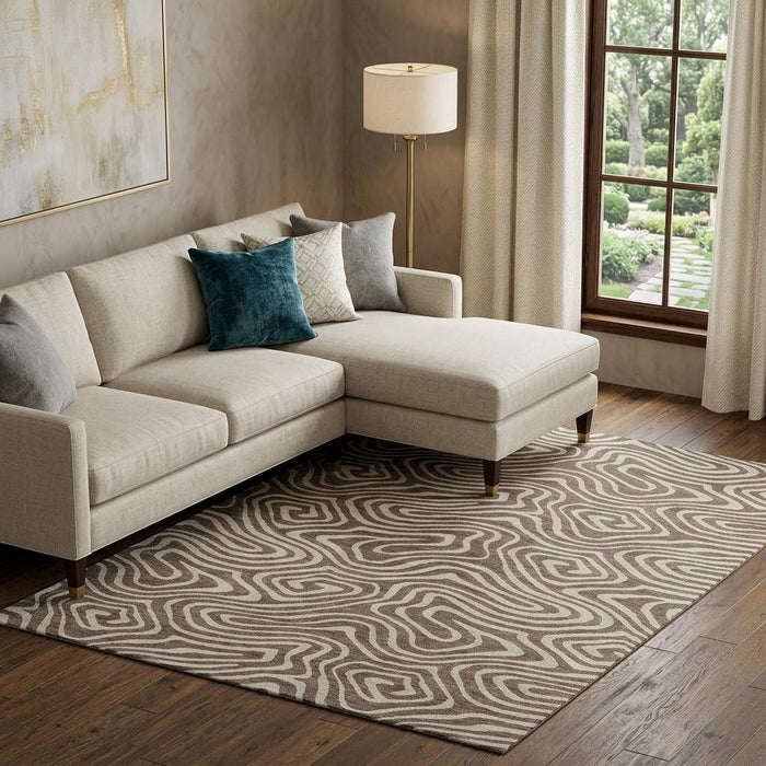 10' X 14' Abstract Washable Area Rug With UV Protection (680079) - Brown / Beige