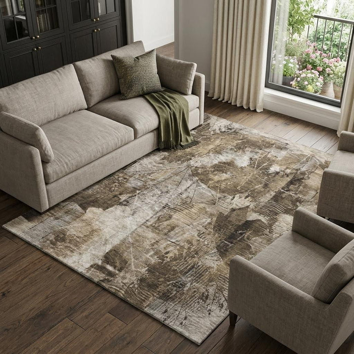 10' X 14' Floral Washable Area Rug With UV Protection (649090) - Taupe / Ivory