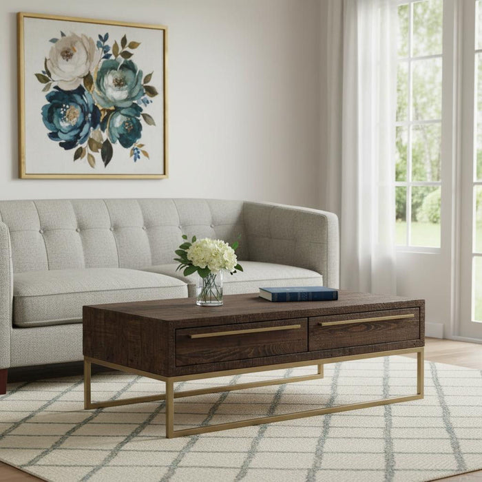 Metal Coffee Table With Drawer - Dark Brown And Gold
