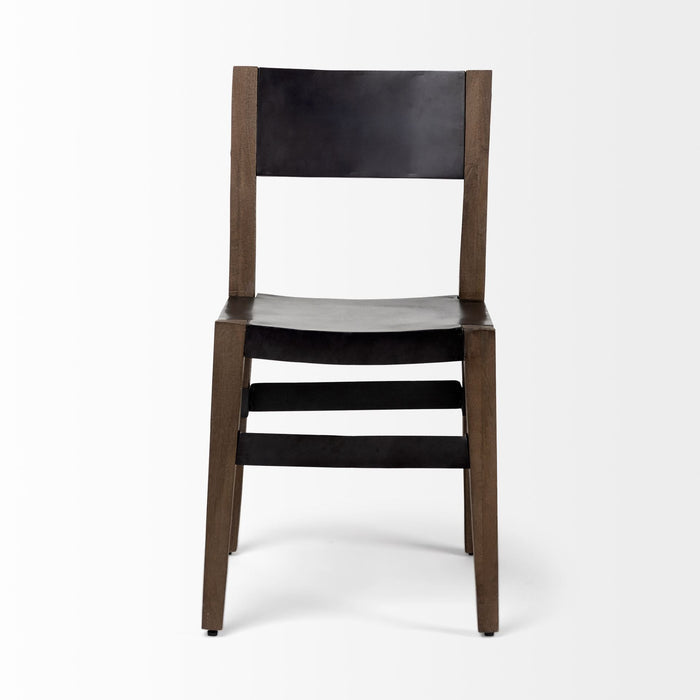 Metal Wood Open Back Dining Side Chair - Brown / Black