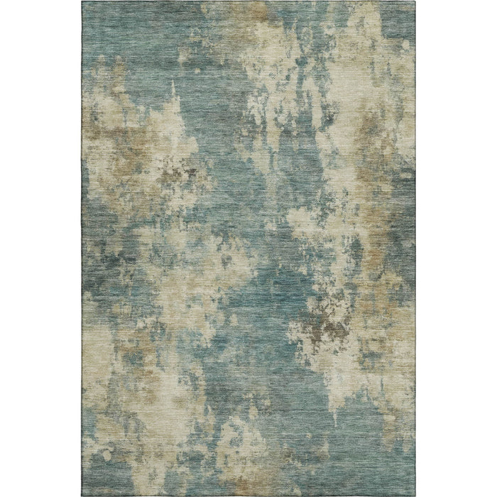 10' X 14' Abstract Washable Area Rug With UV Protection (716972) - Teal / Beige