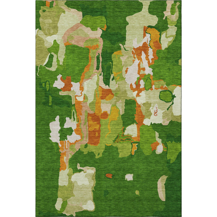 10' X 14' Abstract Washable Area Rug With UV Protection (680717) - Green / Copper / Orange