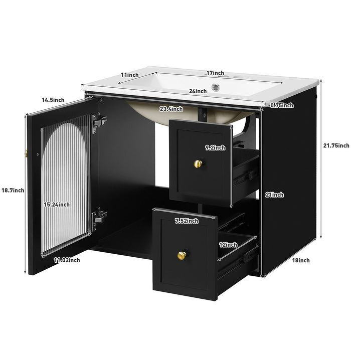 Giga wall-mounted bathroom vanity set with sink, two drawers, and soft-close door, modern bathroom storage solution