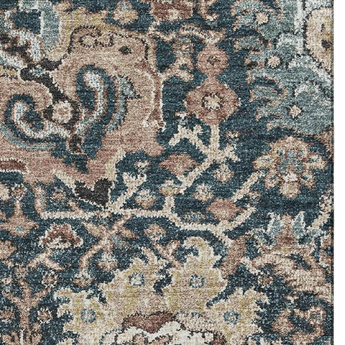 10' X 14' Floral Washable Area Rug With UV Protection (692994) - Taupe / Teal / Brown