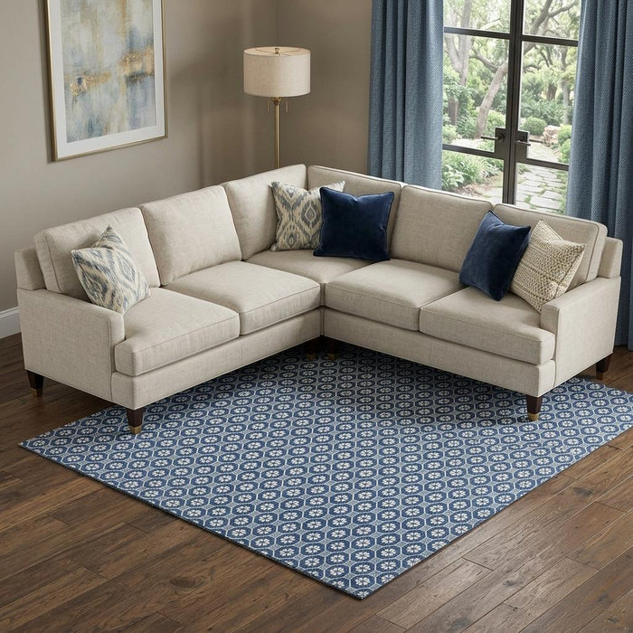 10' X 14' Geometric Washable Area Rug With UV Protection (693642) - Blue / Ivory