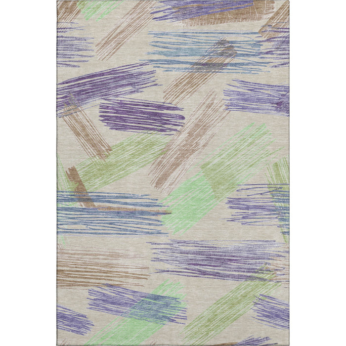 10' X 14' Striped Washable Area Rug With UV Protection (697470) - Beige / Purple / Mint Green
