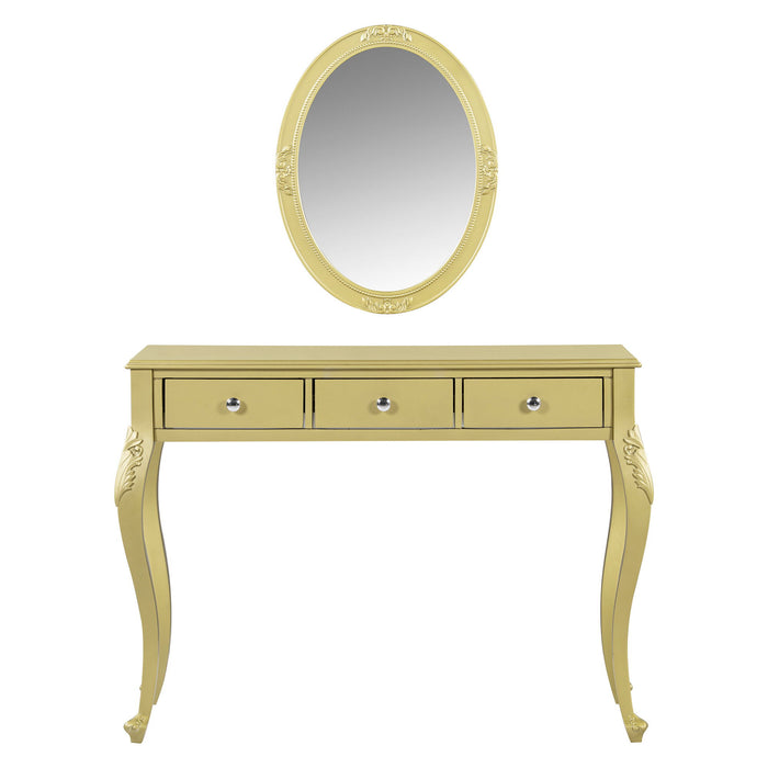 Wood Mirrored Three Drawer Vanity Table - Brown