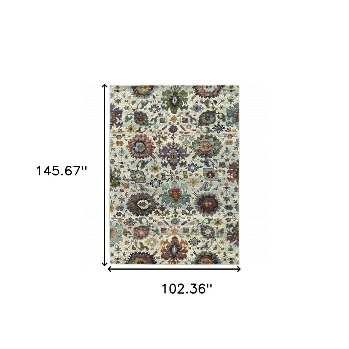 9' x 12' Oriental Power Loom Area Rug - Purple And Gray