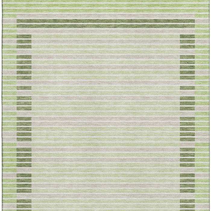 10' X 14' Striped Washable Area Rug With UV Protection (693450) - Artichoke Green / Ivory / Gray