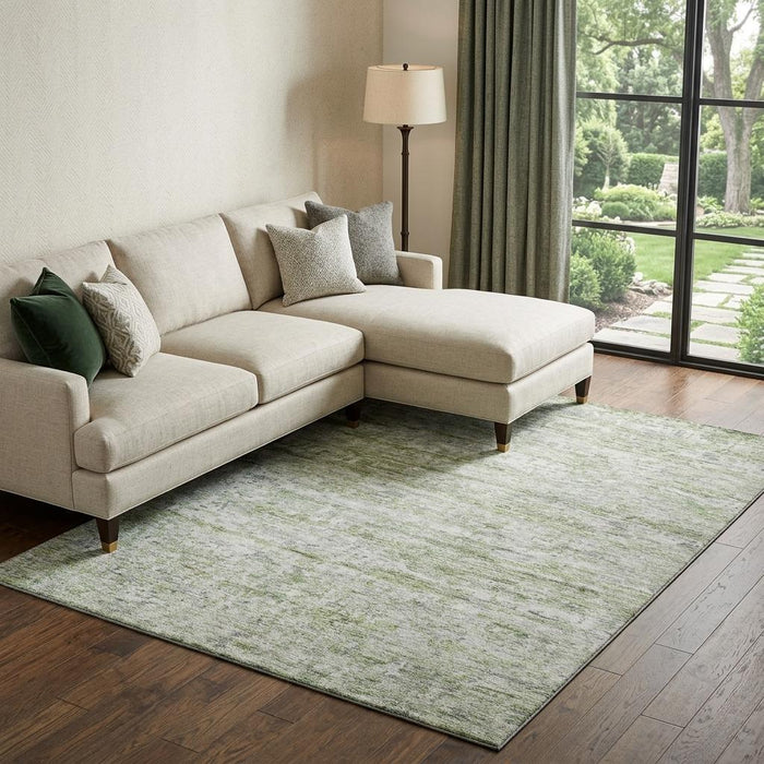 10' X 14' Striped Washable Area Rug With UV Protection (685361) - Artichoke Green / Gray