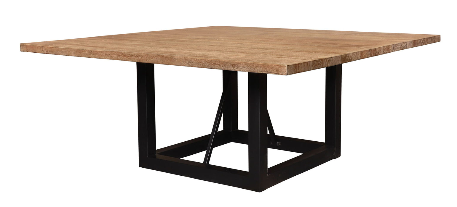 60" Solid Wood And Iron Frame Base Square Dining Table - Brown / Natural