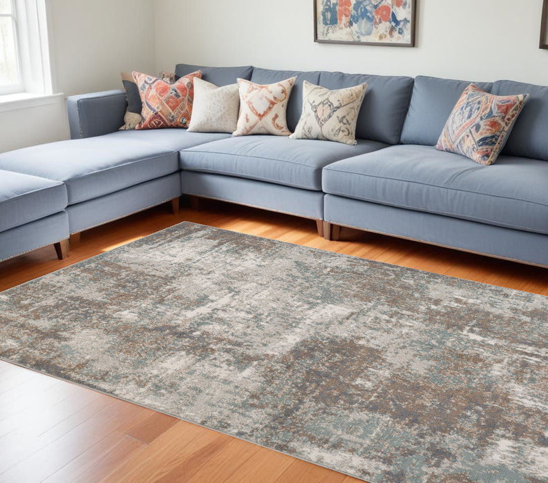 10' x 14' Brown Abstract Power Loom Area Rug - Gray And Light