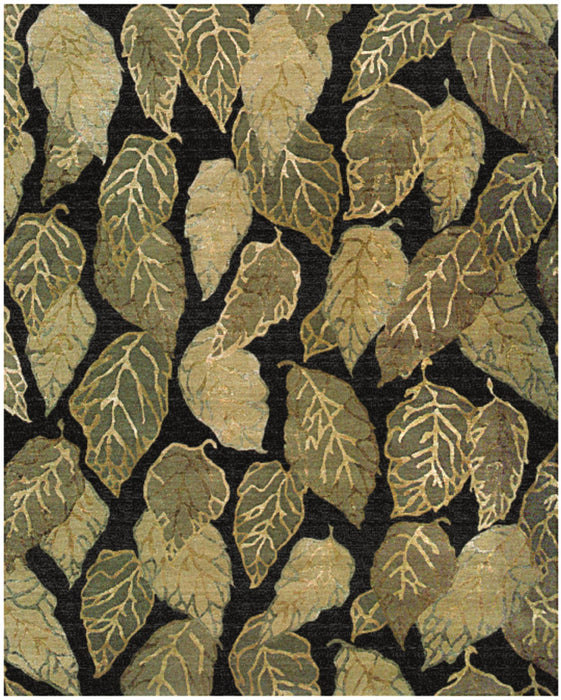5' X 8' Floral Hand Knotted Area Rug (744190) - Black / Green / Ivory