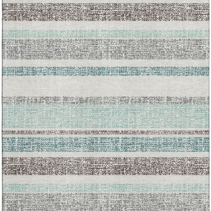 10' X 14' Striped Washable Area Rug With UV Protection (718635) - Teal / Gray