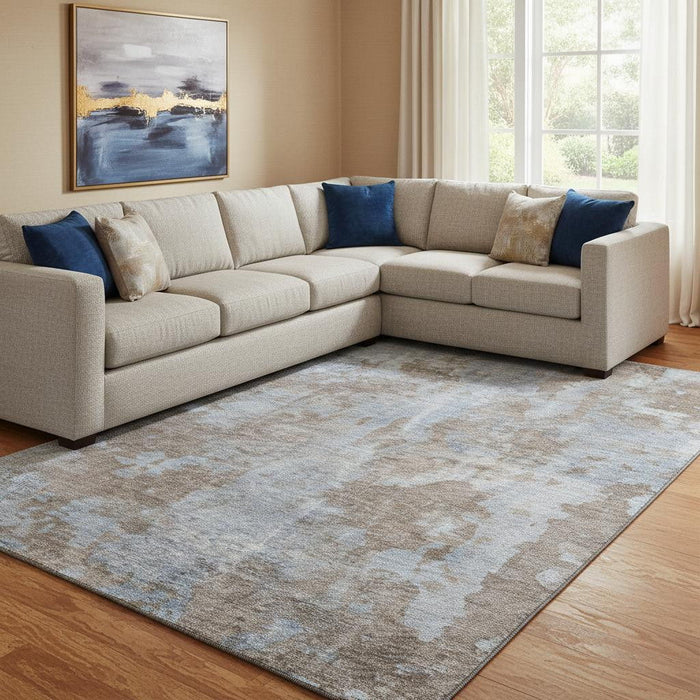 8' X 10' Abstract Washable Area Rug With UV Protection (649820) - Brown / Ivory