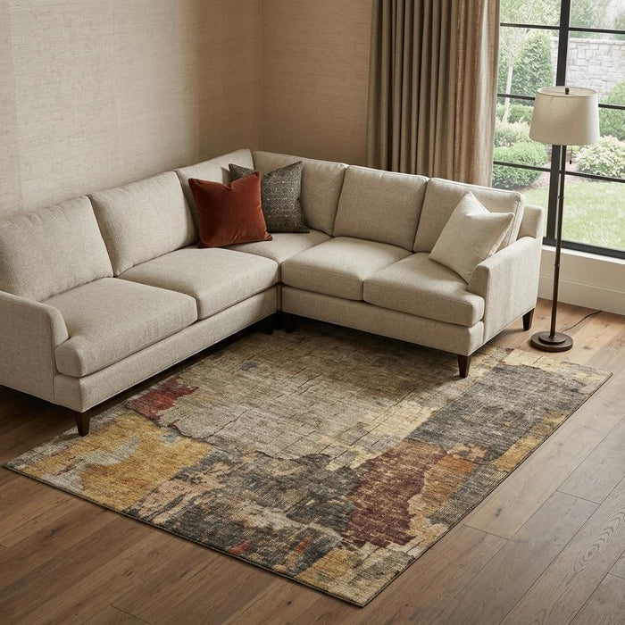 10' X 14' Abstract Washable Area Rug With UV Protection (688328) - Khaki / Gold / Blue