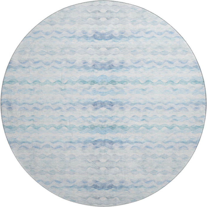 8' Coastal Geometric Washable Round Rug With UV Protection - Blue