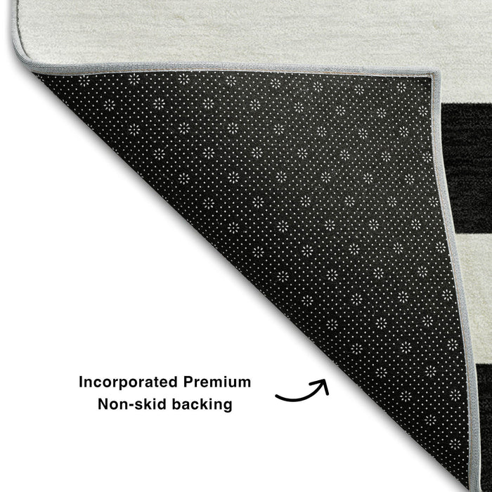 8' X 10' Striped Washable Area Rug With UV Protection (647564) - Black / Ivory