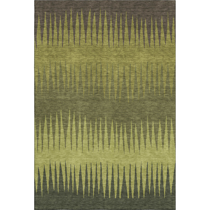 10' X 14' Striped Washable Area Rug With UV Protection (670405) - Olive Green / Gray / Fern Green