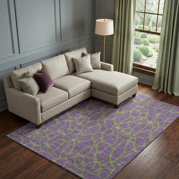 10' X 14' Geometric Washable Area Rug With UV Protection (680361) - Purple / Green