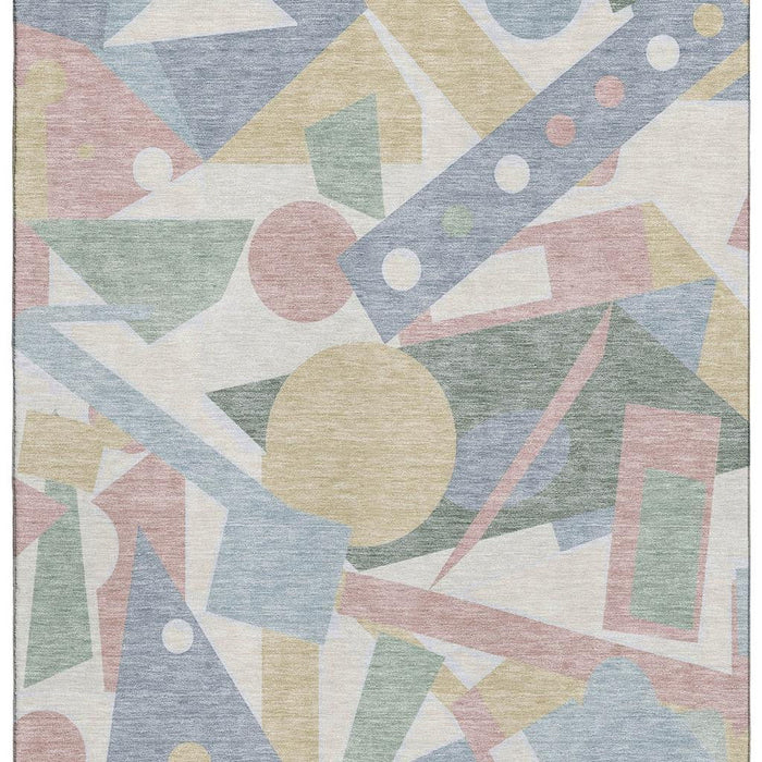 10' X 14' Geometric Washable Area Rug With UV Protection (697404) - Sky Blue / Ivory / Blush