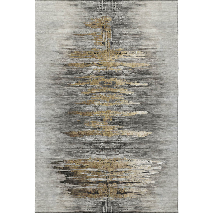 9' X 12' Abstract Washable Area Rug With UV Protection - Gray And Gold