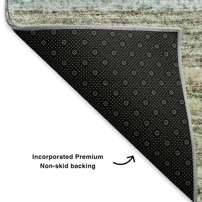 8' X 10' Striped Washable Area Rug With UV Protection (650816) - Sage / Ivory