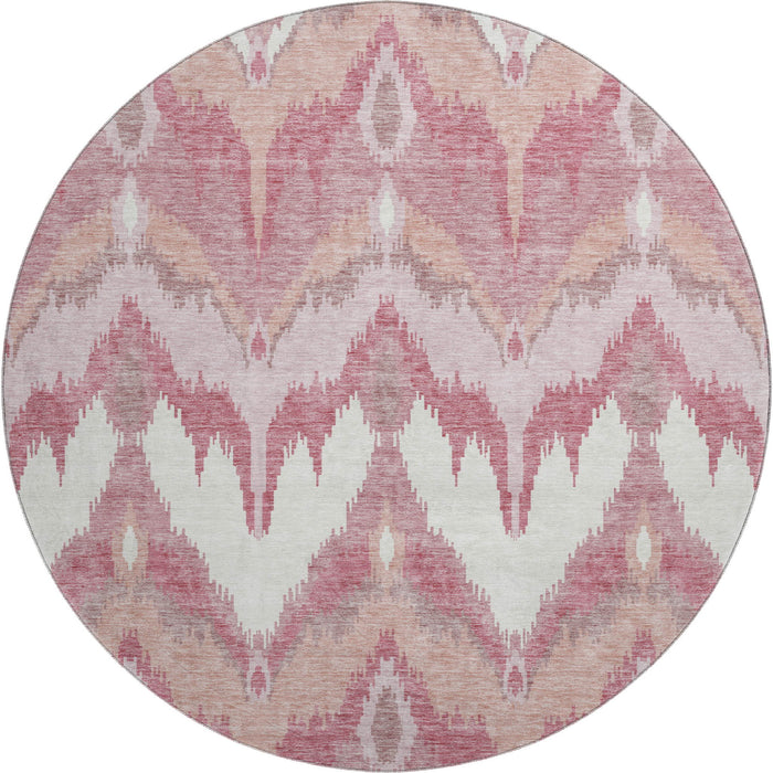 8' Ikat Washable Round Rug With UV Protection - Blush