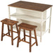 Rustic Giga 3-piece kitchen island set with two seats and open shelves, ideal for dining room and casual meals.