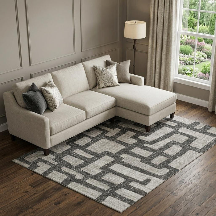10' X 14' Abstract Washable Area Rug With UV Protection (644844) - Gray / Ivory