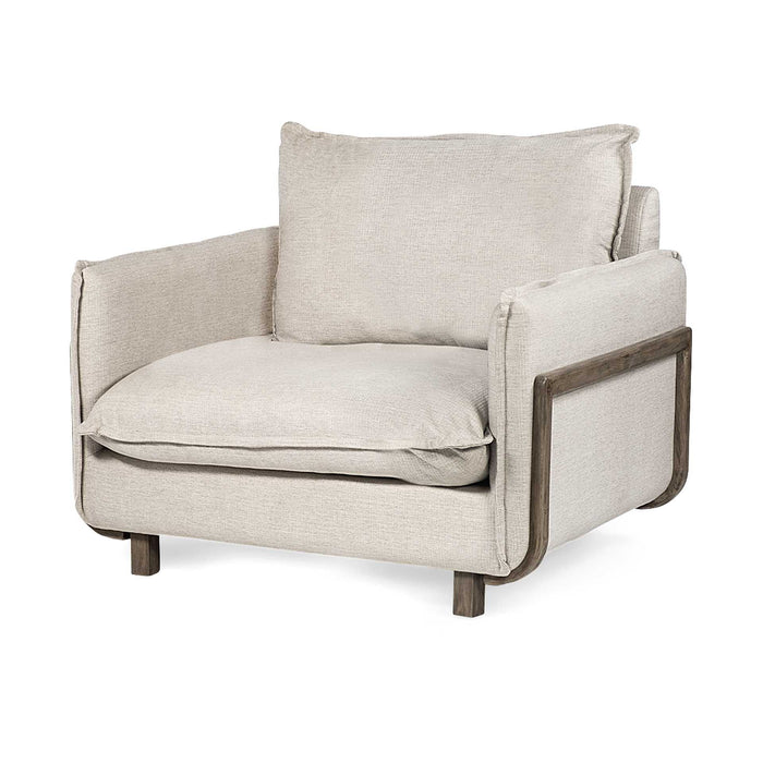 Linen Arm Chair - Cream And Wood Brown
