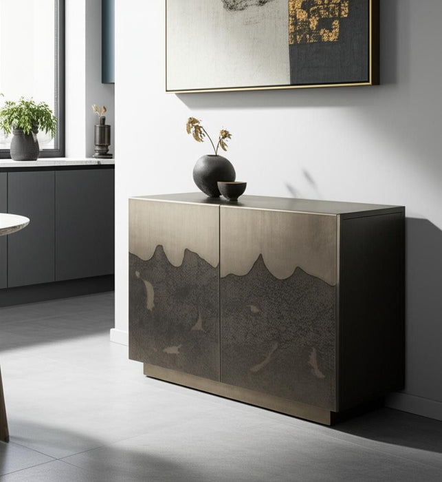 30" Distressed Metal Texture Door Accent Cabinet With Two Doors - Gray