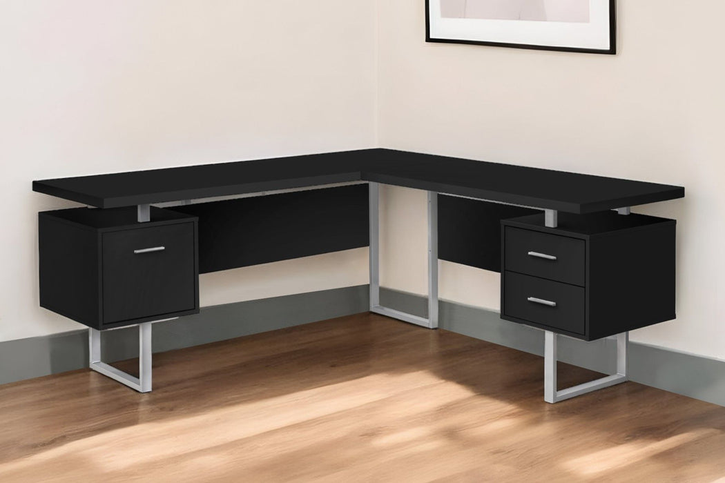 L Shape Computer Desk With Three Drawers - Black And Gray