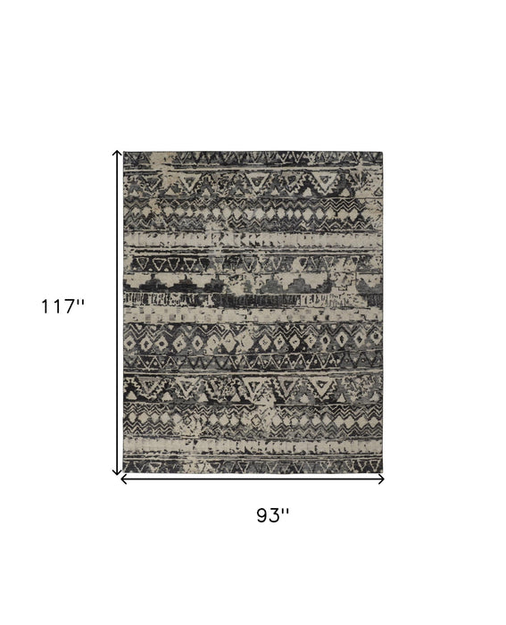 8' x 10' Wool Geometric Hand Knotted Area Rug - Ivory Gray And Black