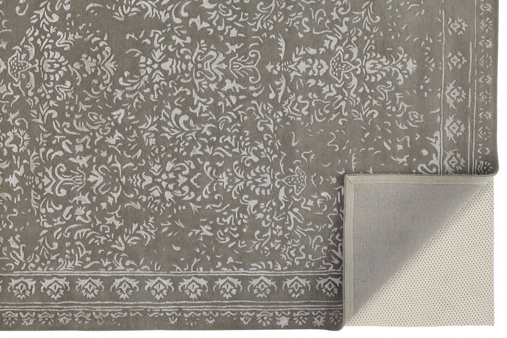 5' x 8' Wool Floral Tufted Handmade Distressed Area Rug - Gray Taupe And Silver
